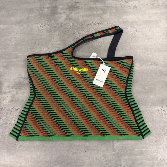 Puma Tops - Puma Top Womens L Ahluwalia T7 Top Archive Green Red One Shoulder Knit NEW